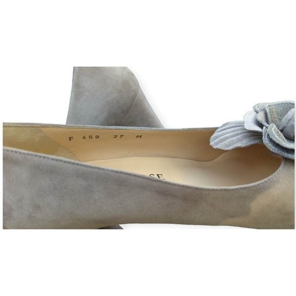 Taryn Rose Gray Flower Suede Pumps Peep Toe Chunky Heel Leather Rose Heels 37 - Picture 4 of 11